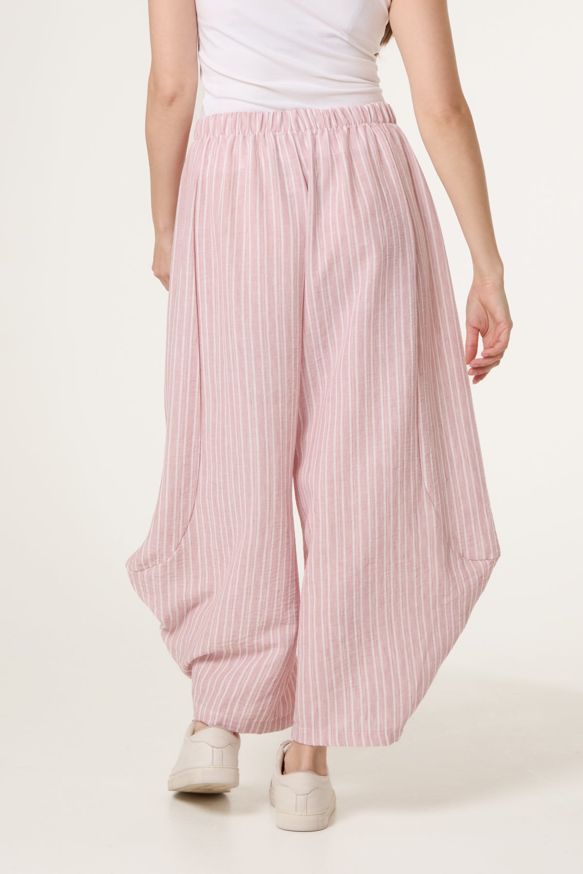 Striped Cotton Blend Harem Trousers