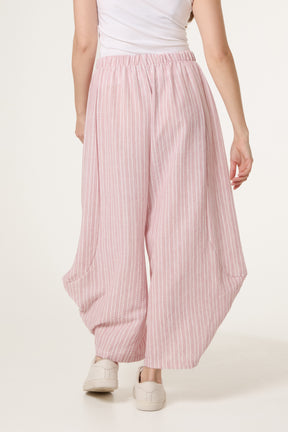 Striped Cotton Blend Harem Trousers