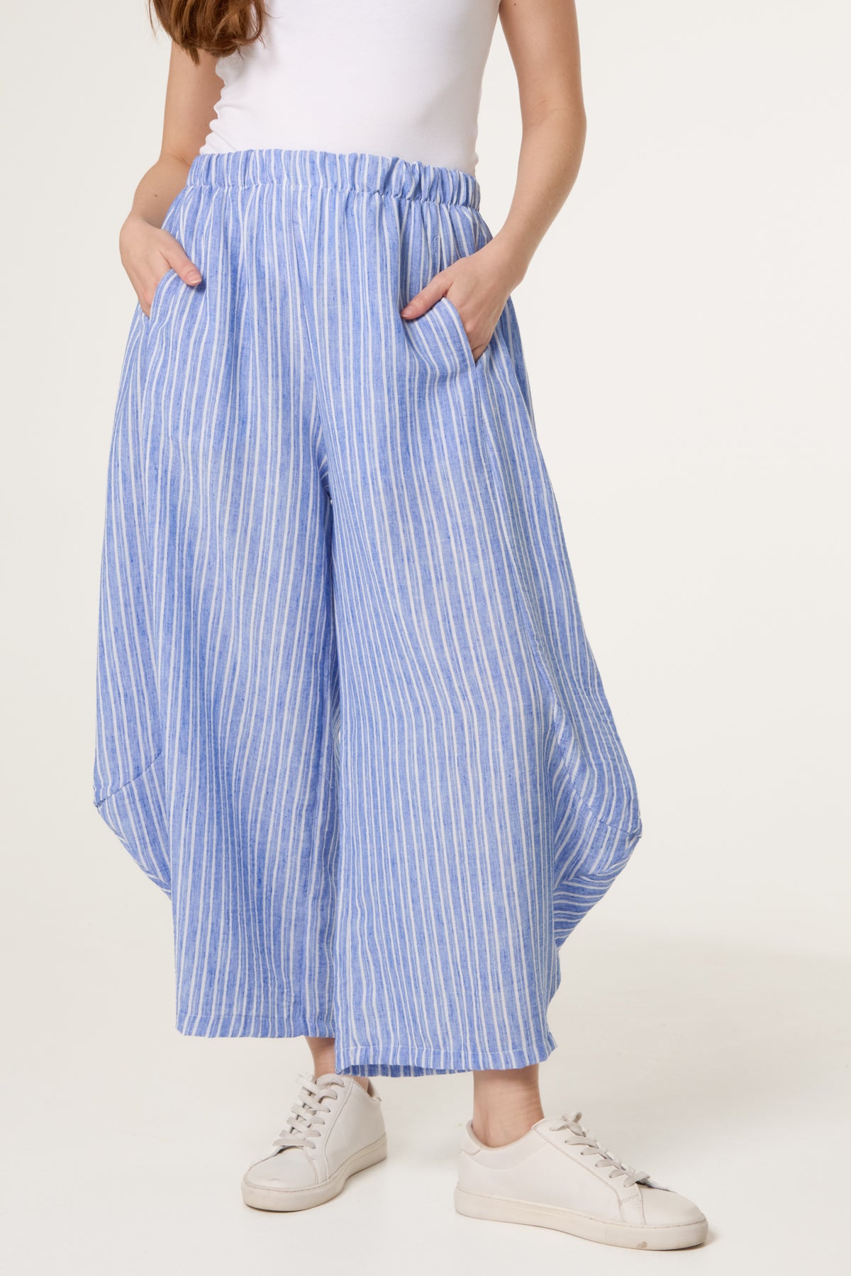 Striped Cotton Blend Harem Trousers