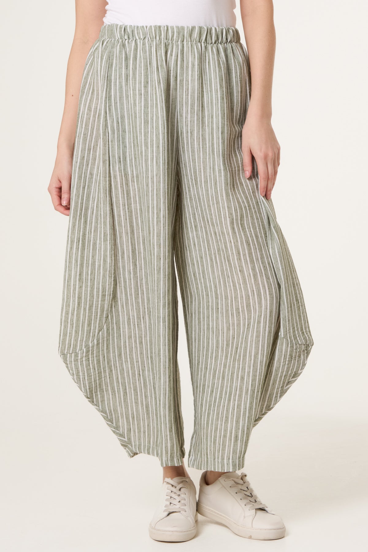 Striped Cotton Blend Harem Trousers