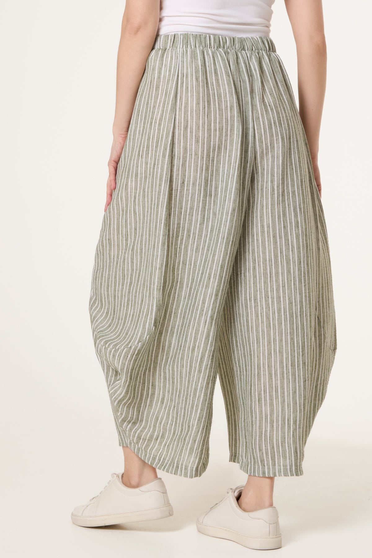 Striped Cotton Blend Harem Trousers