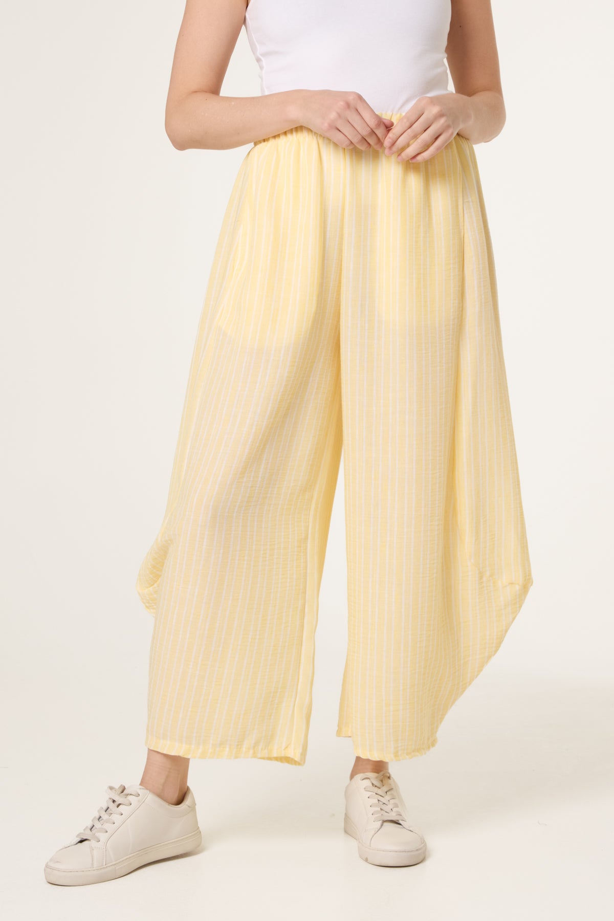 Striped Cotton Blend Harem Trousers