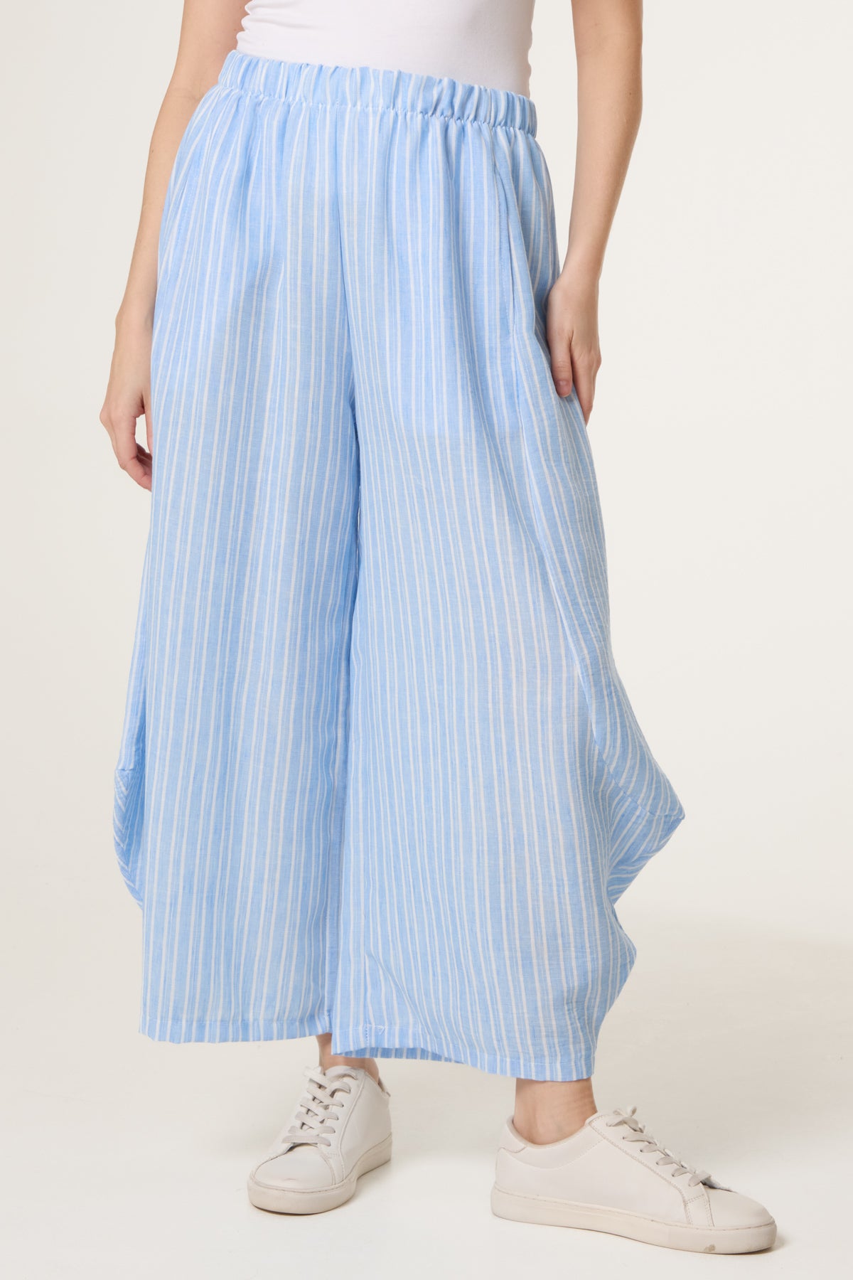 Striped Cotton Blend Harem Trousers