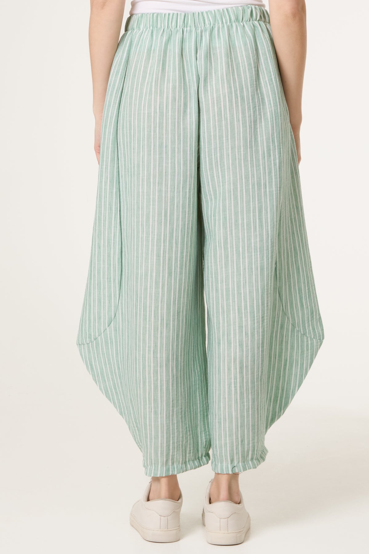 Striped Cotton Blend Harem Trousers