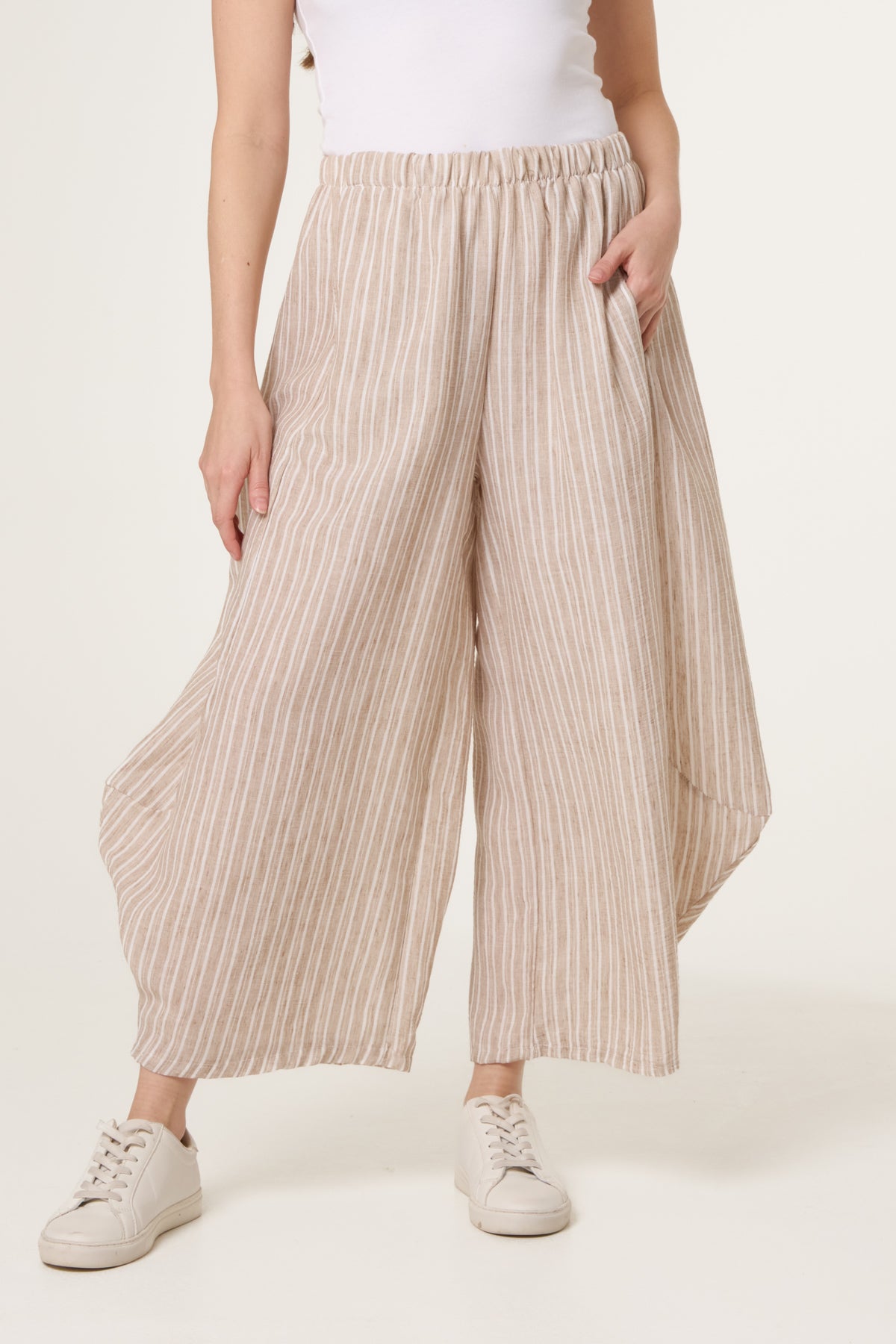 Striped Cotton Blend Harem Trousers