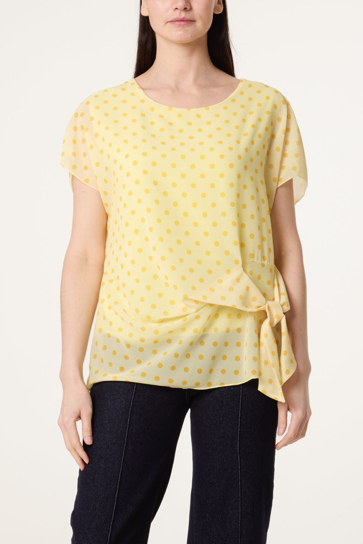Polka Dot Tied Chiffon Top