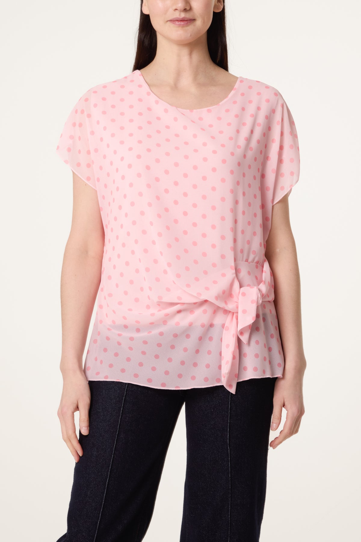 Polka Dot Tied Chiffon Top