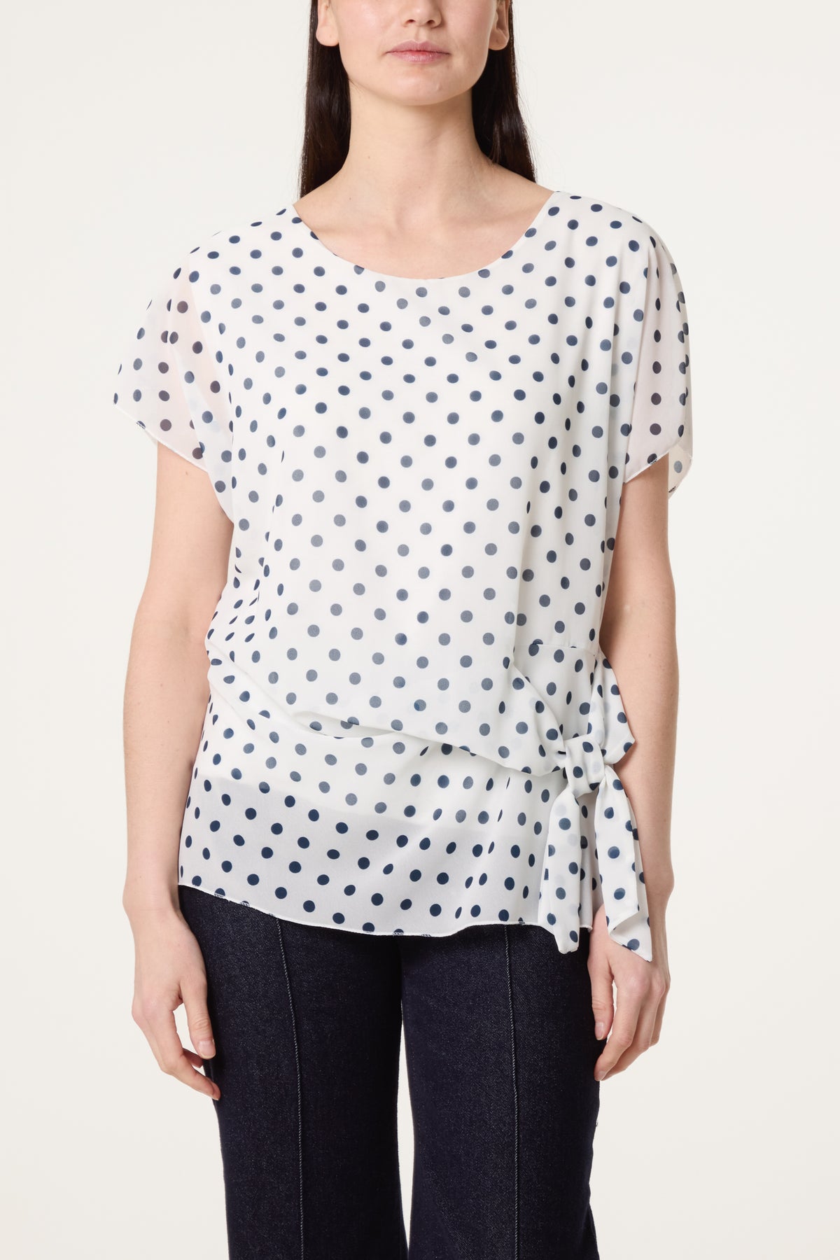 Polka Dot Tied Chiffon Top