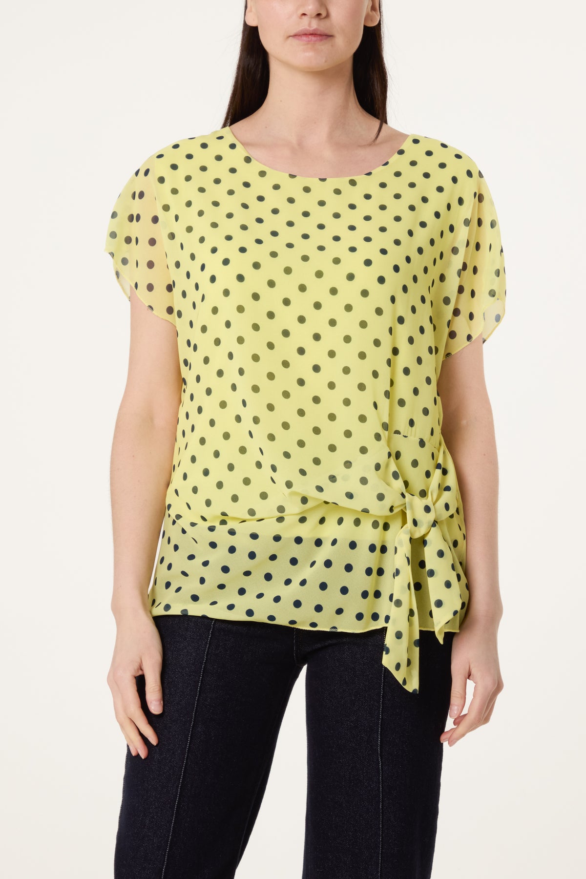 Polka Dot Tied Chiffon Top