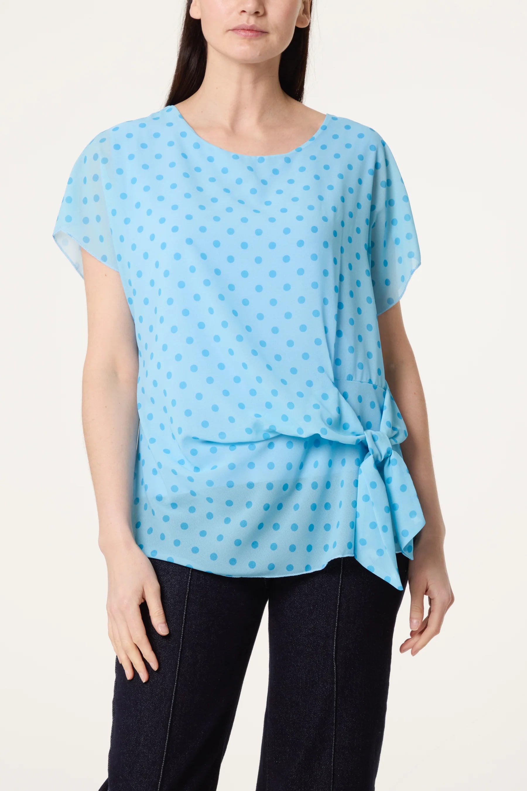 Polka Dot Tied Chiffon Top