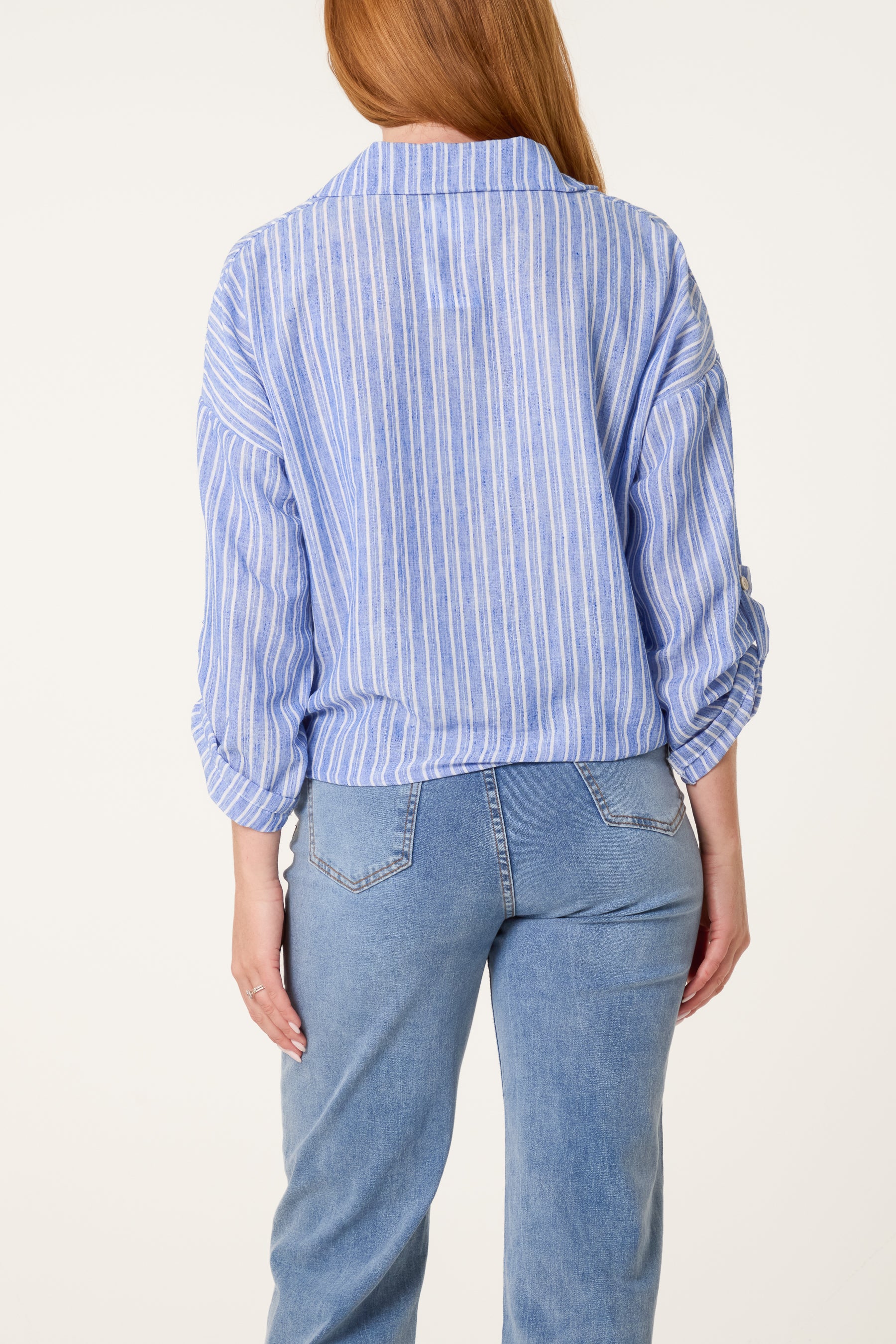 Cotton Blend Front Knot Striped Shirt