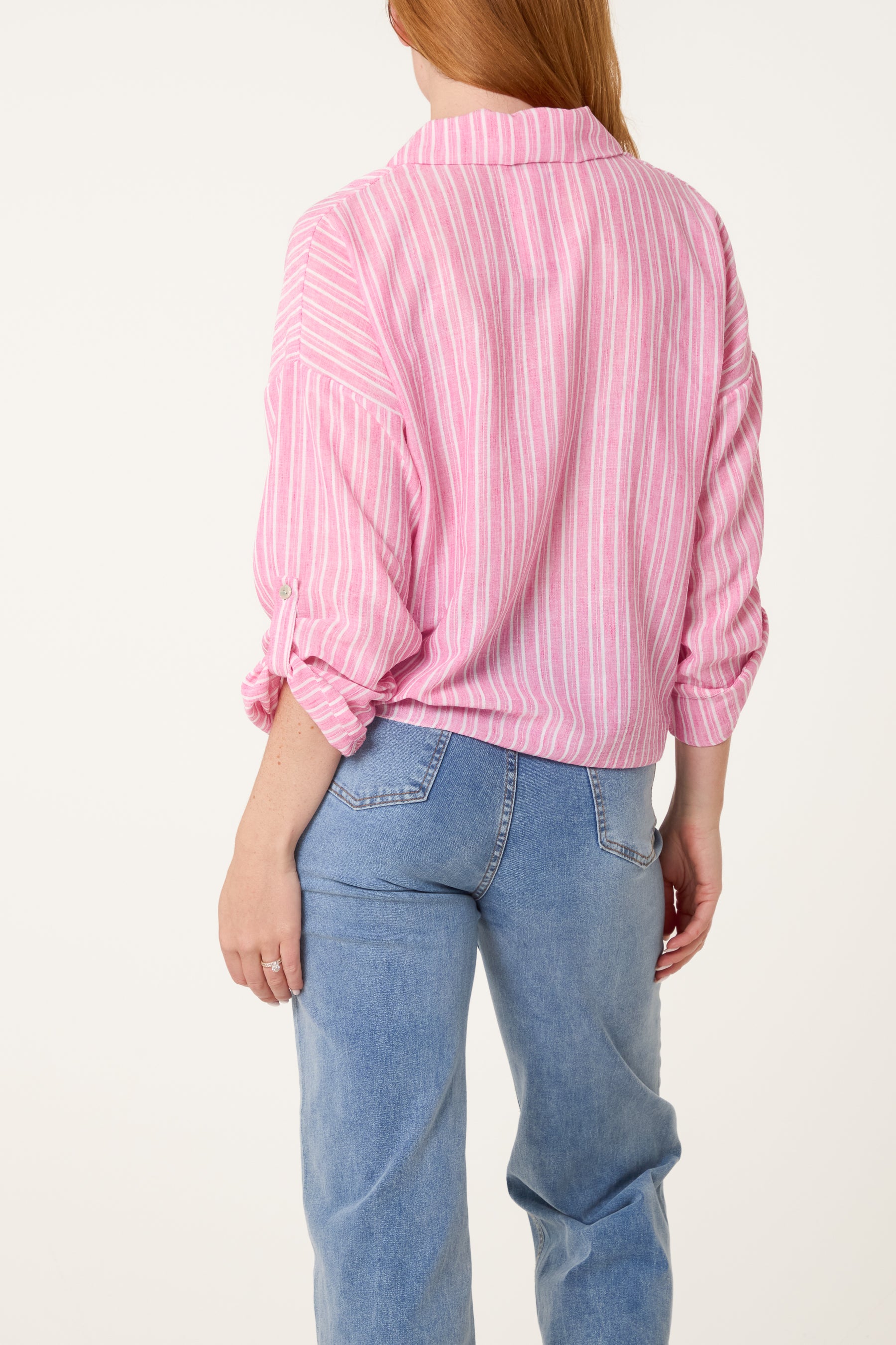 Cotton Blend Front Knot Striped Shirt