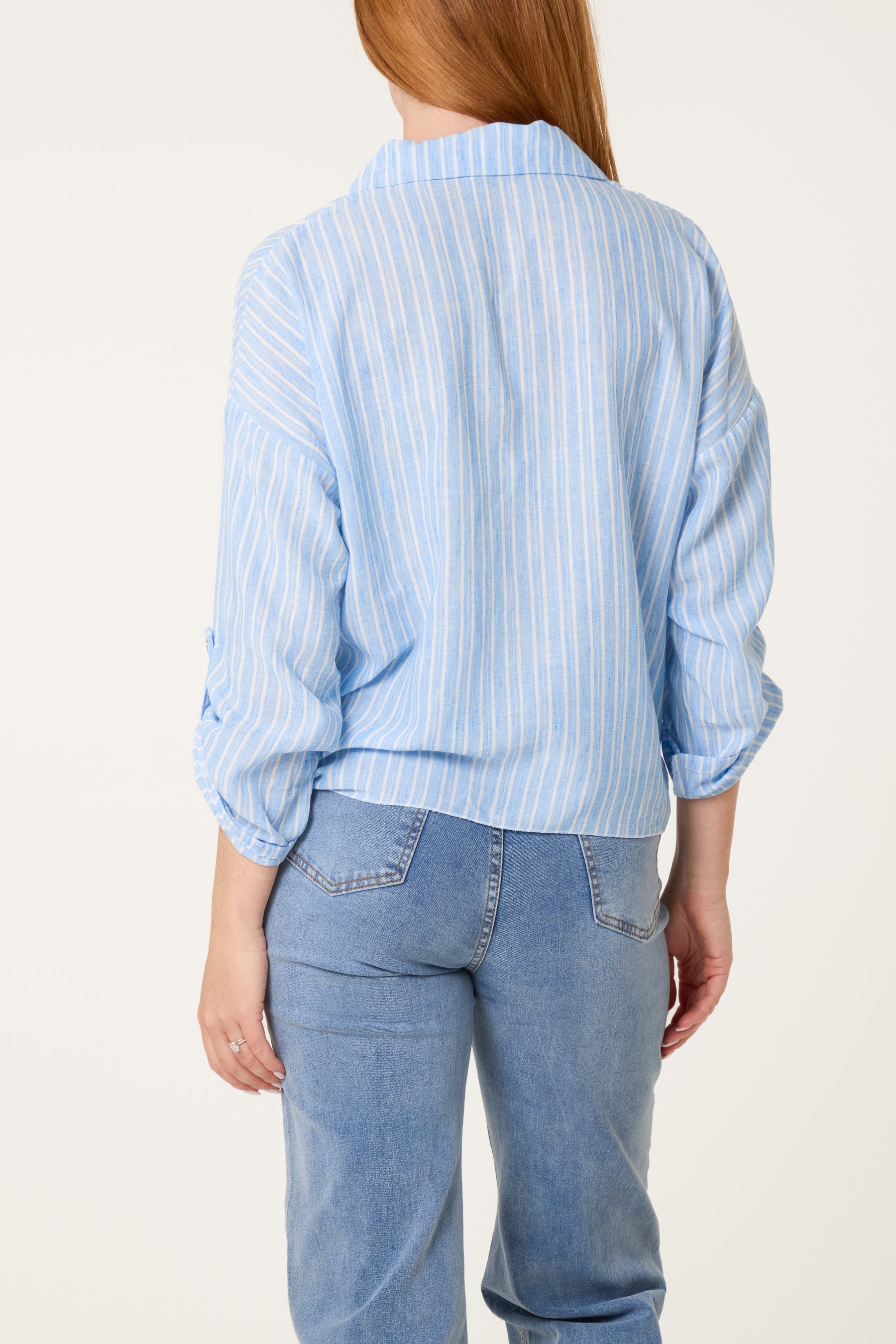 Cotton Blend Front Knot Striped Shirt