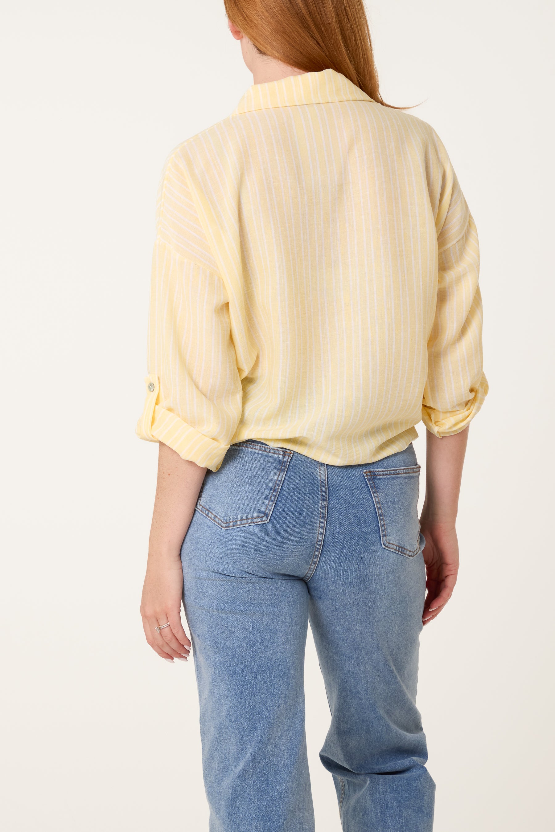 Cotton Blend Front Knot Striped Shirt