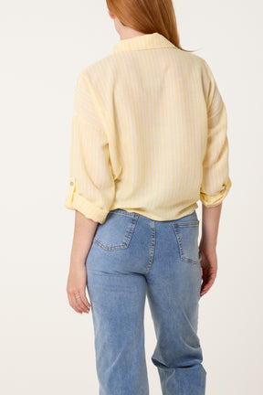 Cotton Blend Front Knot Striped Shirt