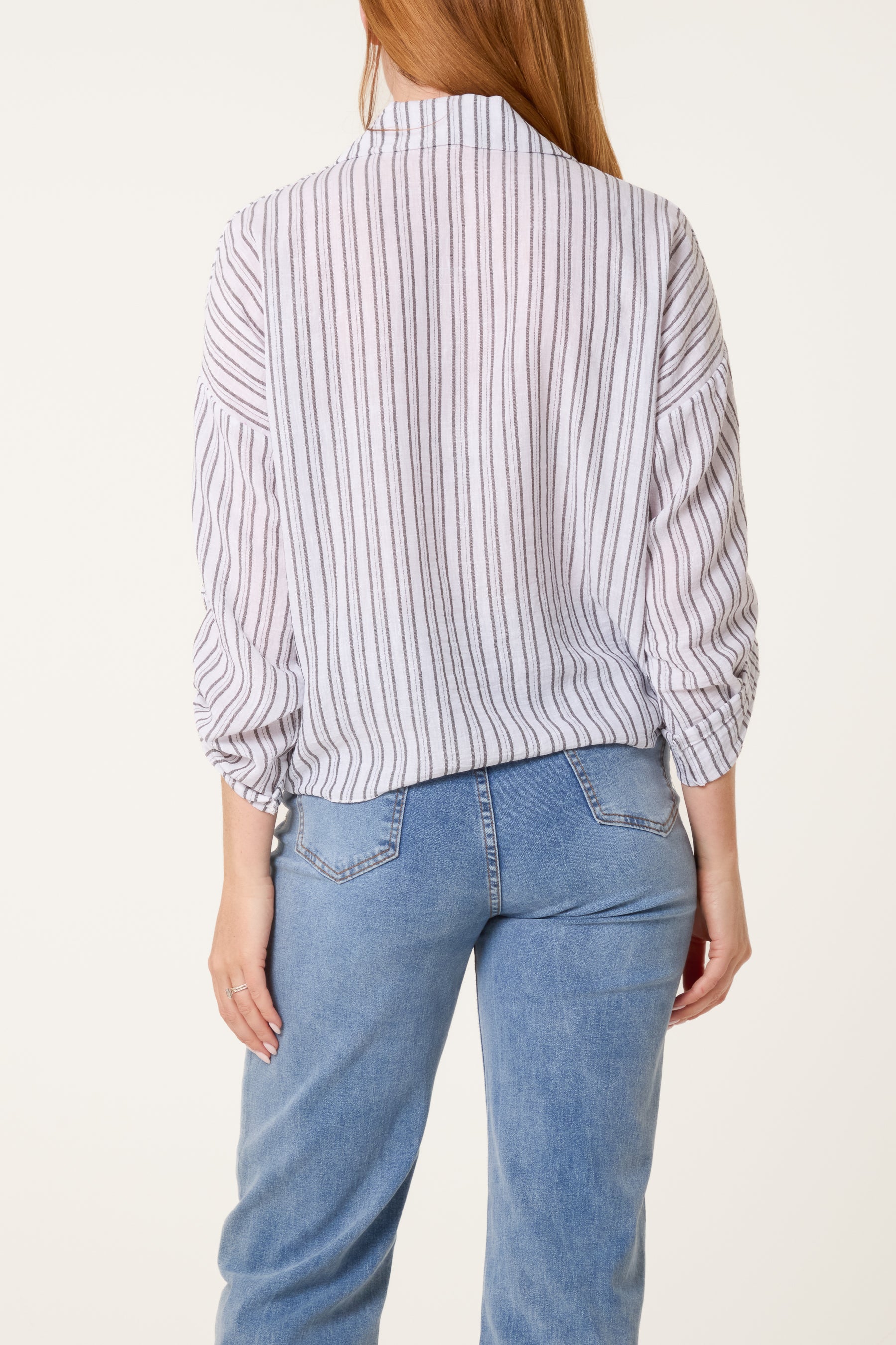 Cotton Blend Front Knot Striped Shirt
