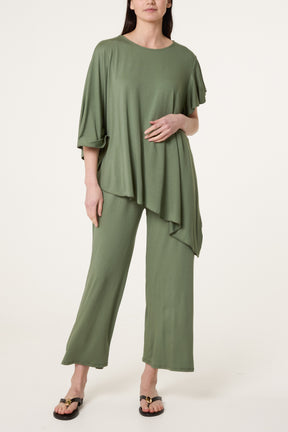 Jersey Asymmetric Top Two Piece Set