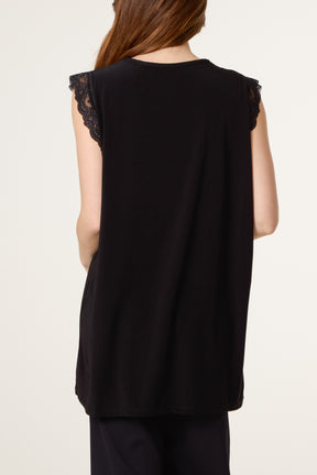 Lace Trim V-Neck Jersey Top