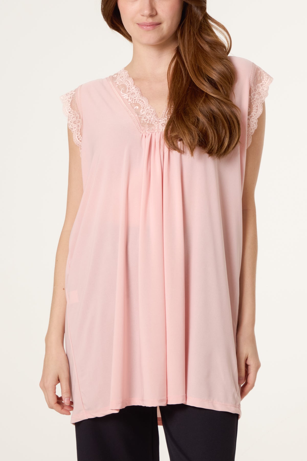 Lace Trim V-Neck Jersey Top