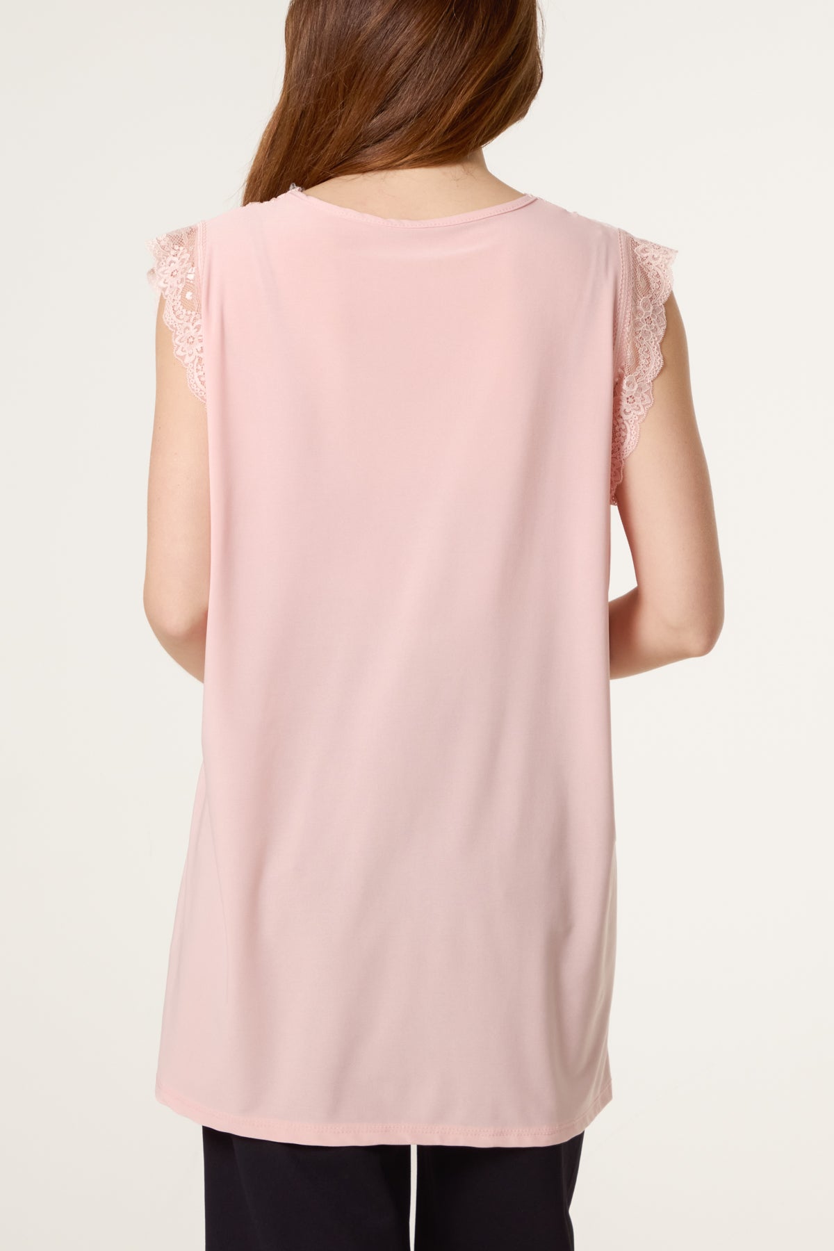 Lace Trim V-Neck Jersey Top