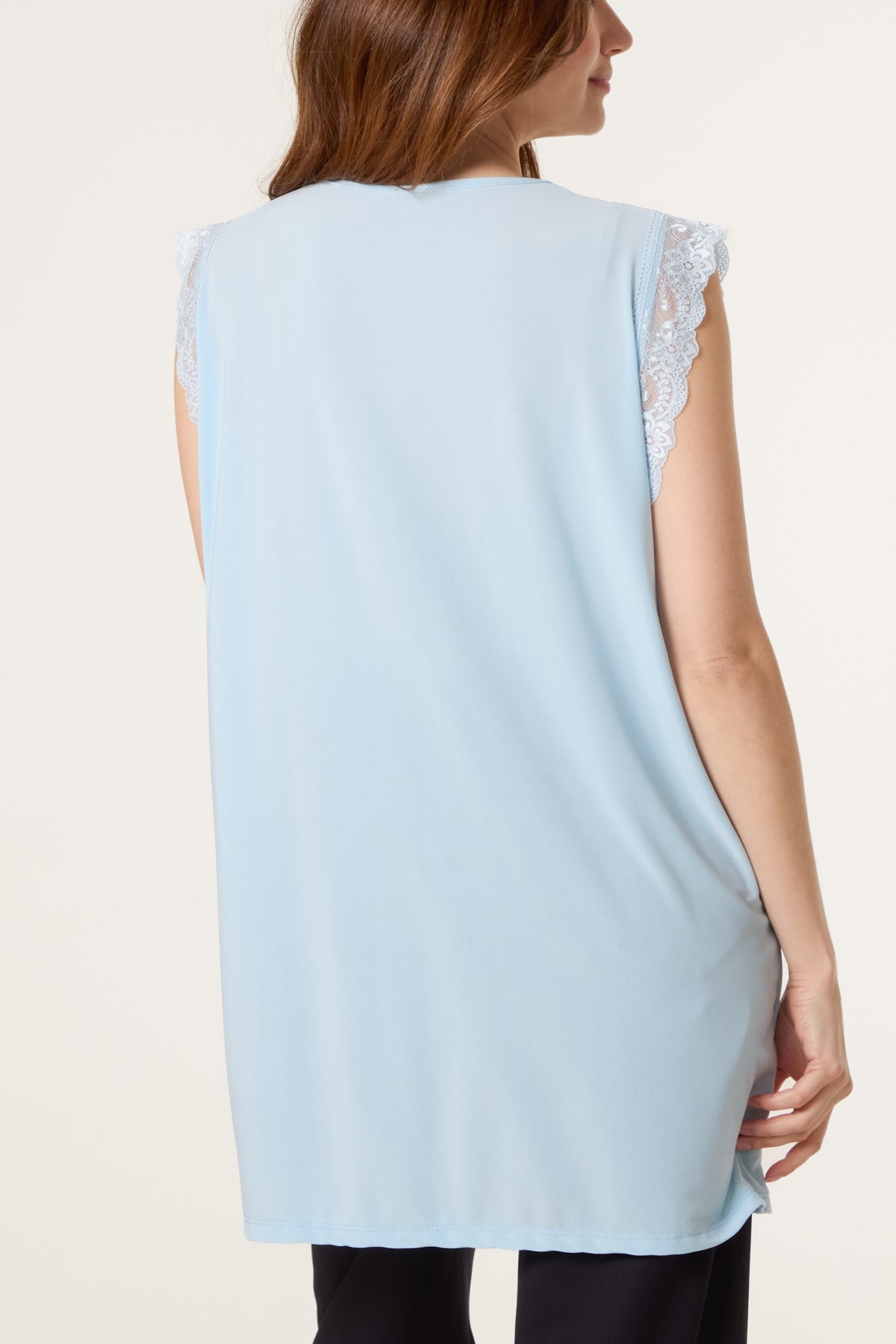 Lace Trim V-Neck Jersey Top