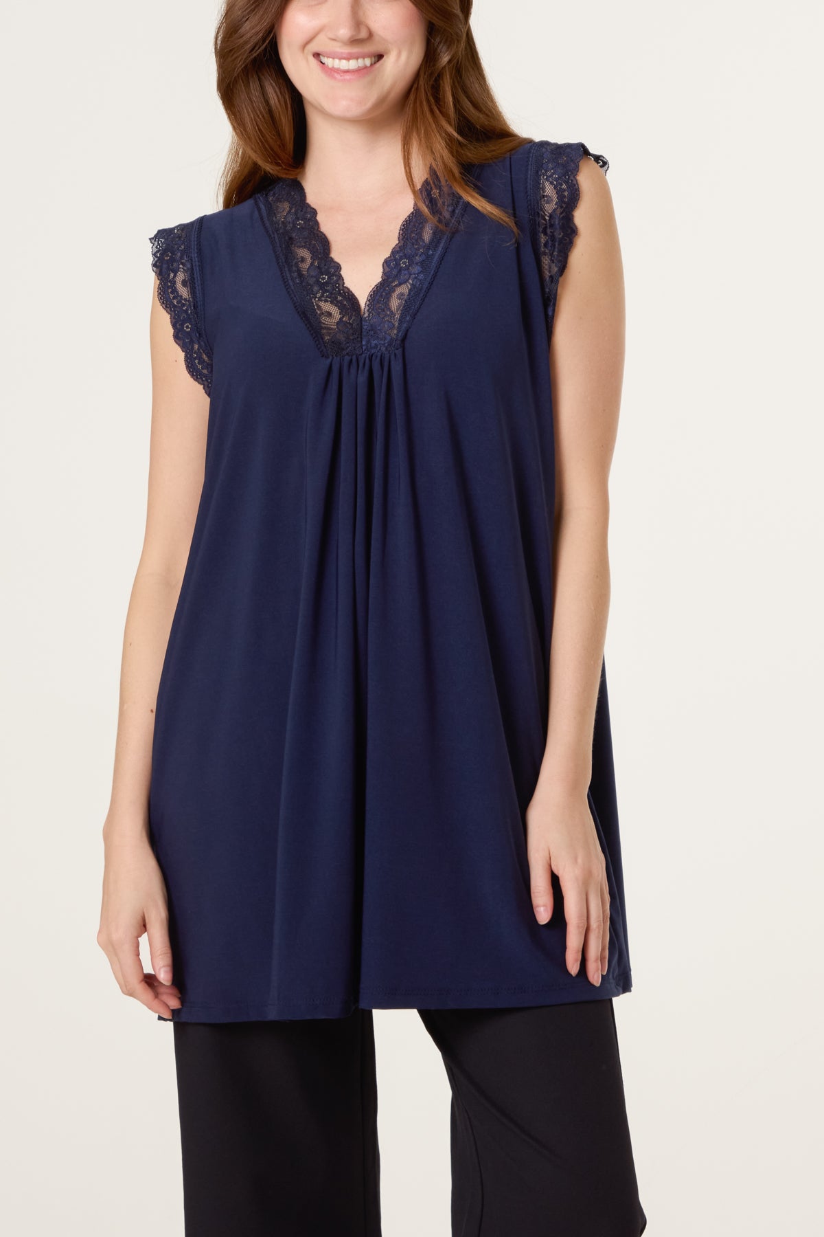 Lace Trim V-Neck Jersey Top