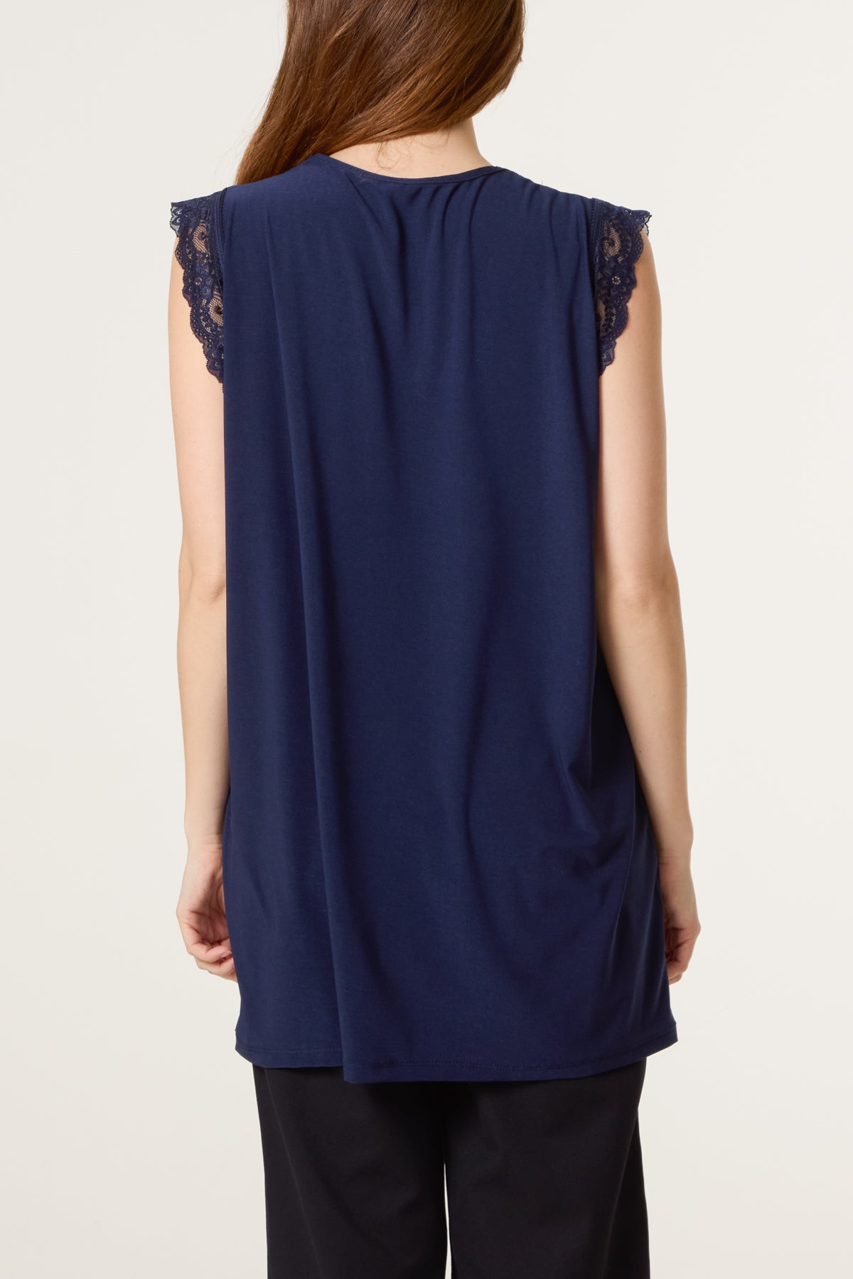 Lace Trim V-Neck Jersey Top