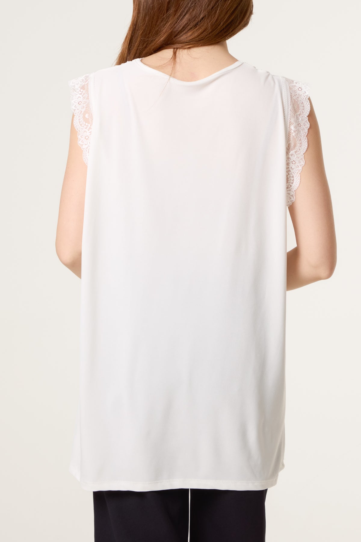 Lace Trim V-Neck Jersey Top