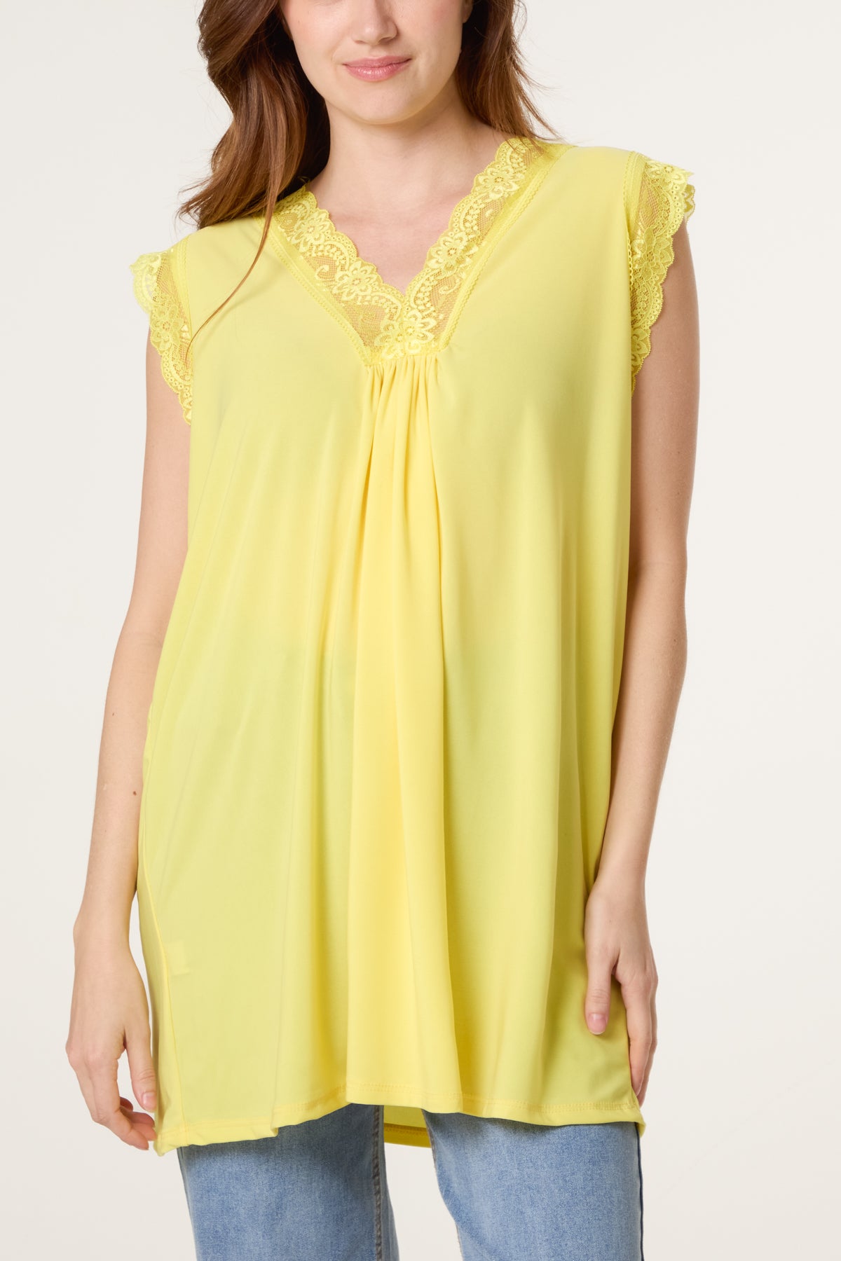 Lace Trim V-Neck Jersey Top