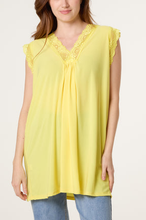 Lace Trim V-Neck Jersey Top