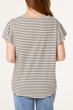 Flutter Sleeve Cotton Stripe T-Shirt