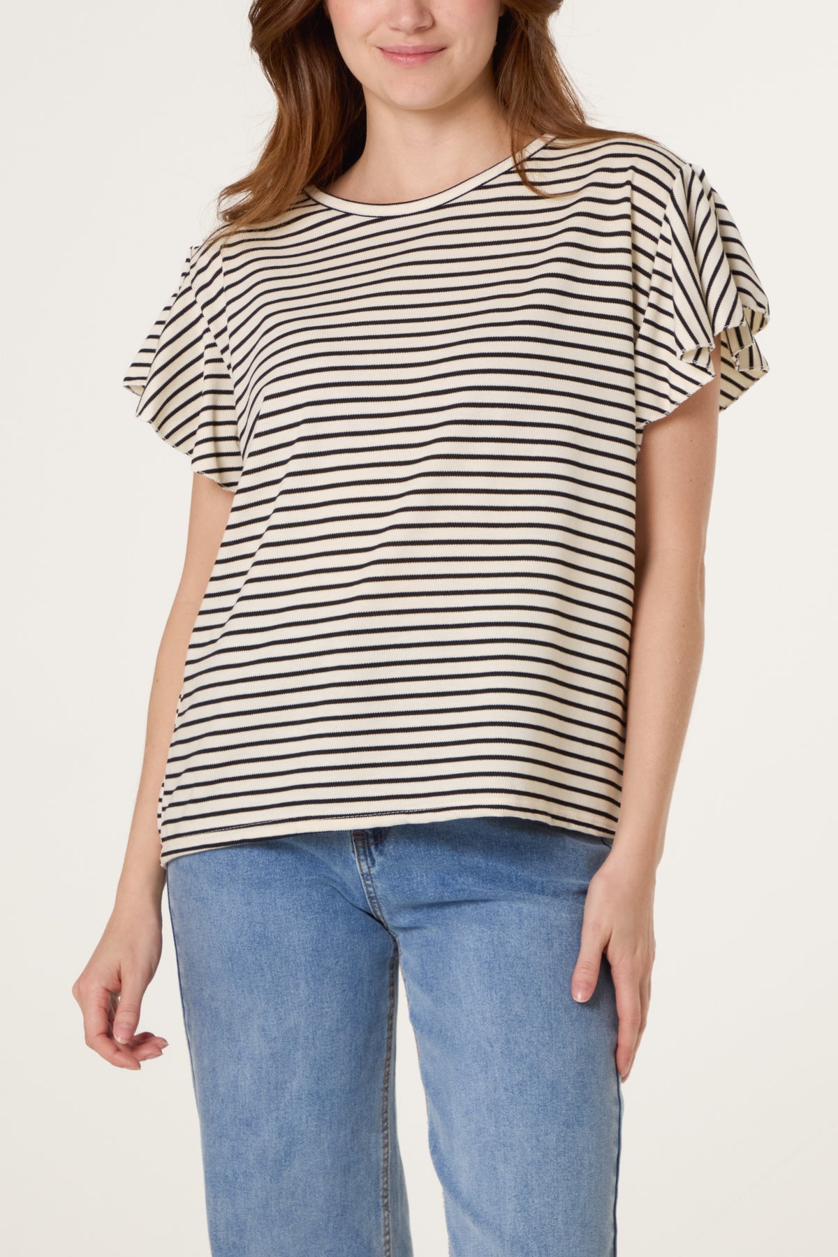 Flutter Sleeve Cotton Stripe T-Shirt