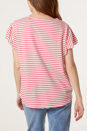 Flutter Sleeve Cotton Stripe T-Shirt