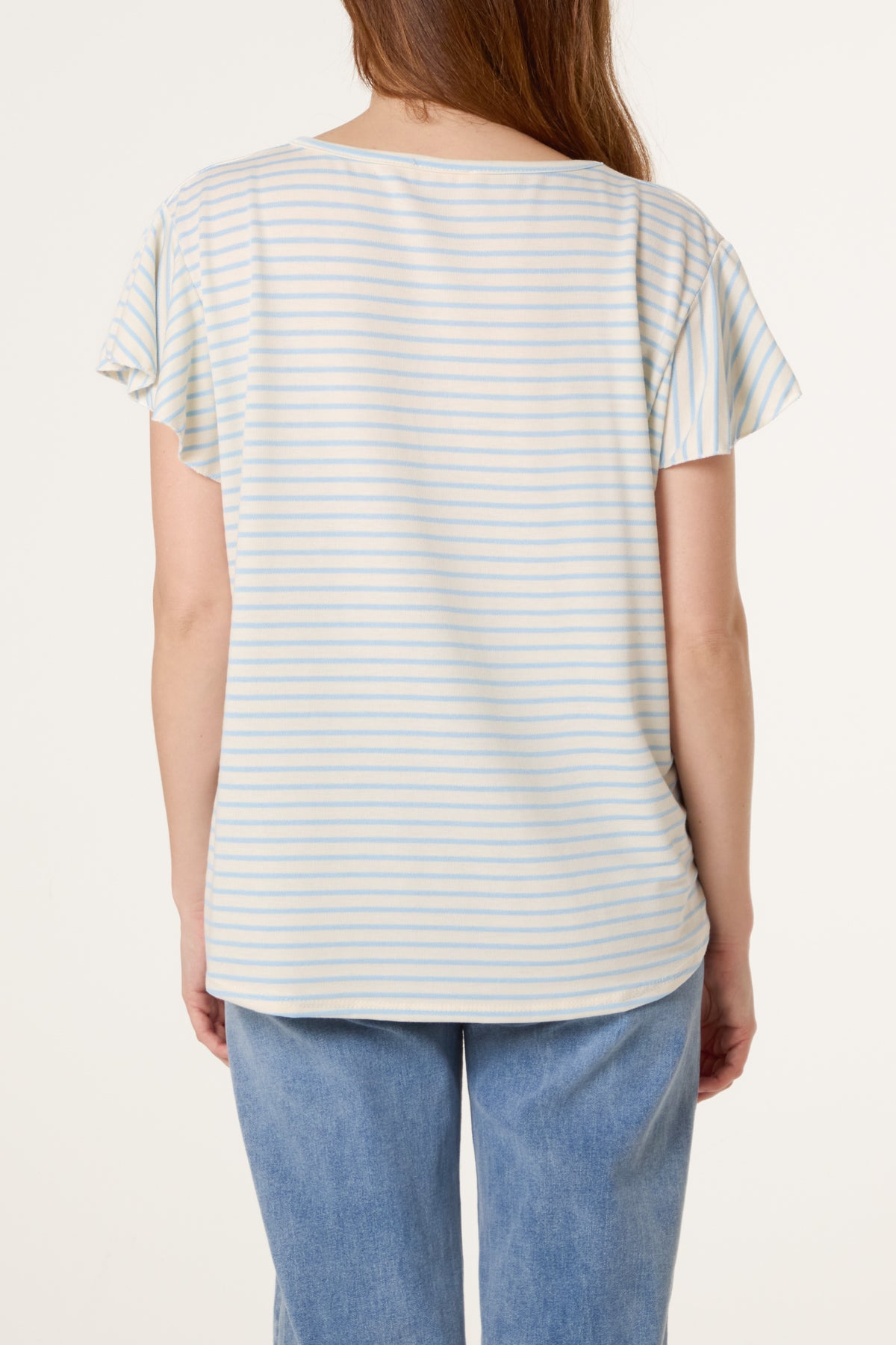 Flutter Sleeve Cotton Stripe T-Shirt