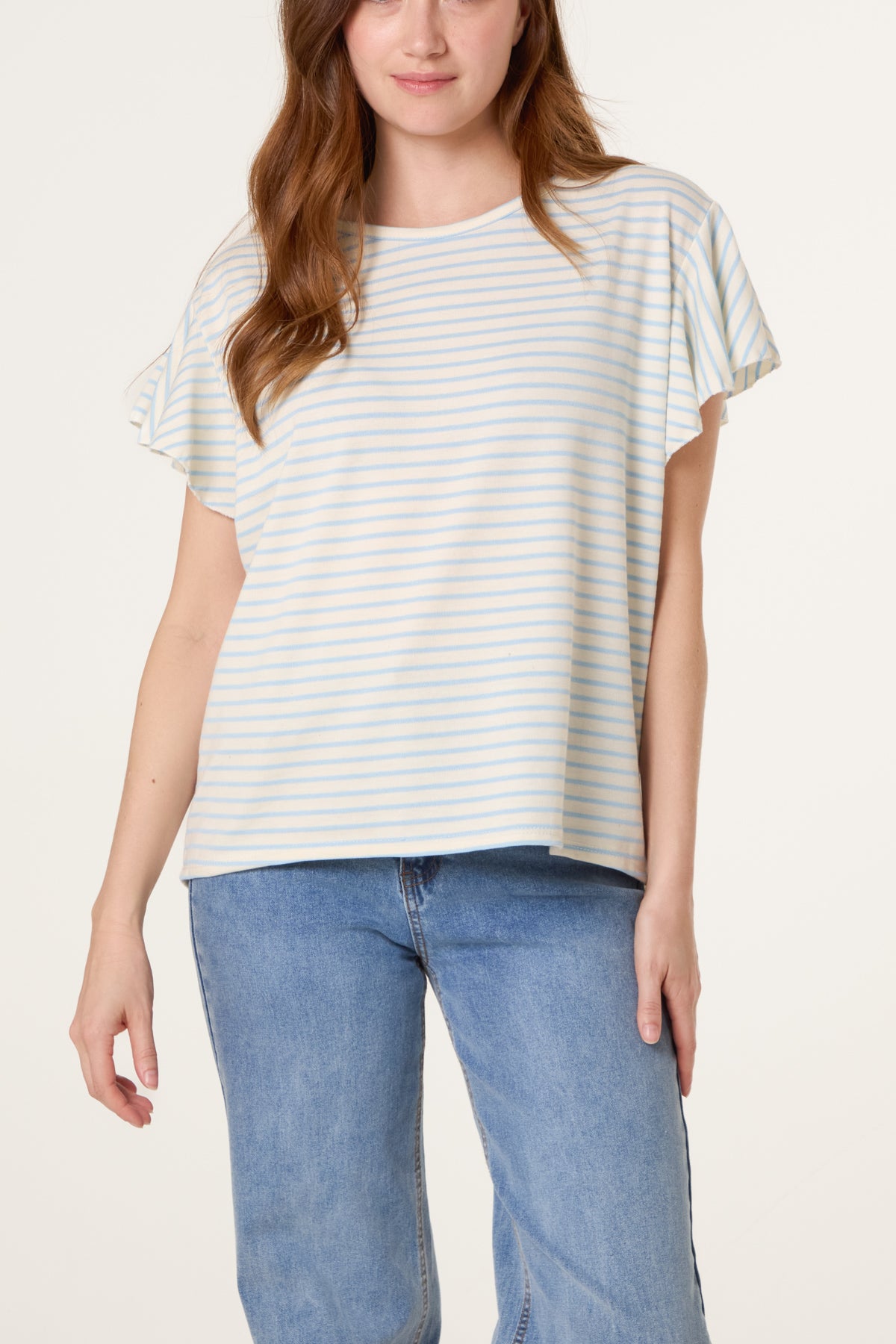 Flutter Sleeve Cotton Stripe T-Shirt