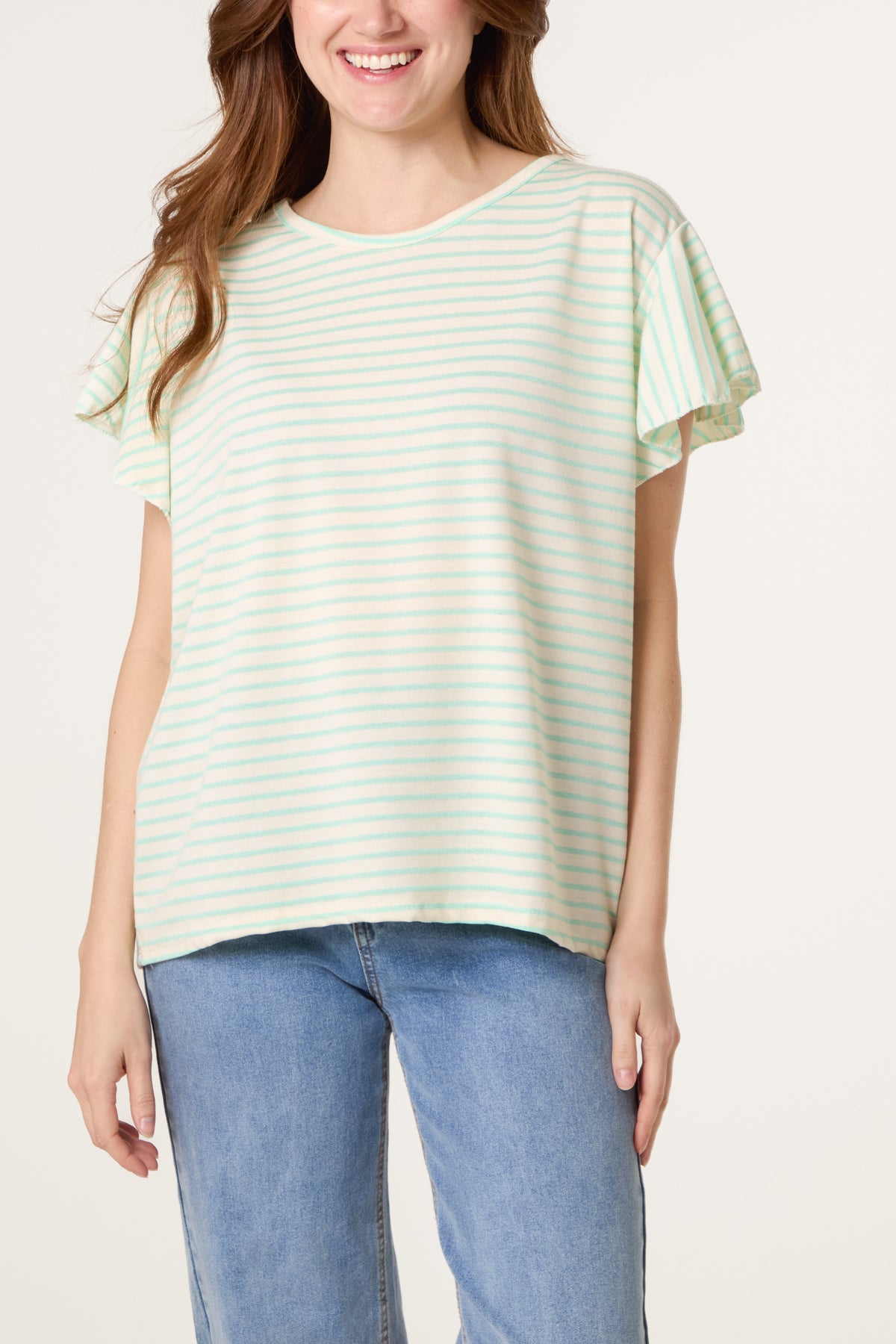 Flutter Sleeve Cotton Stripe T-Shirt