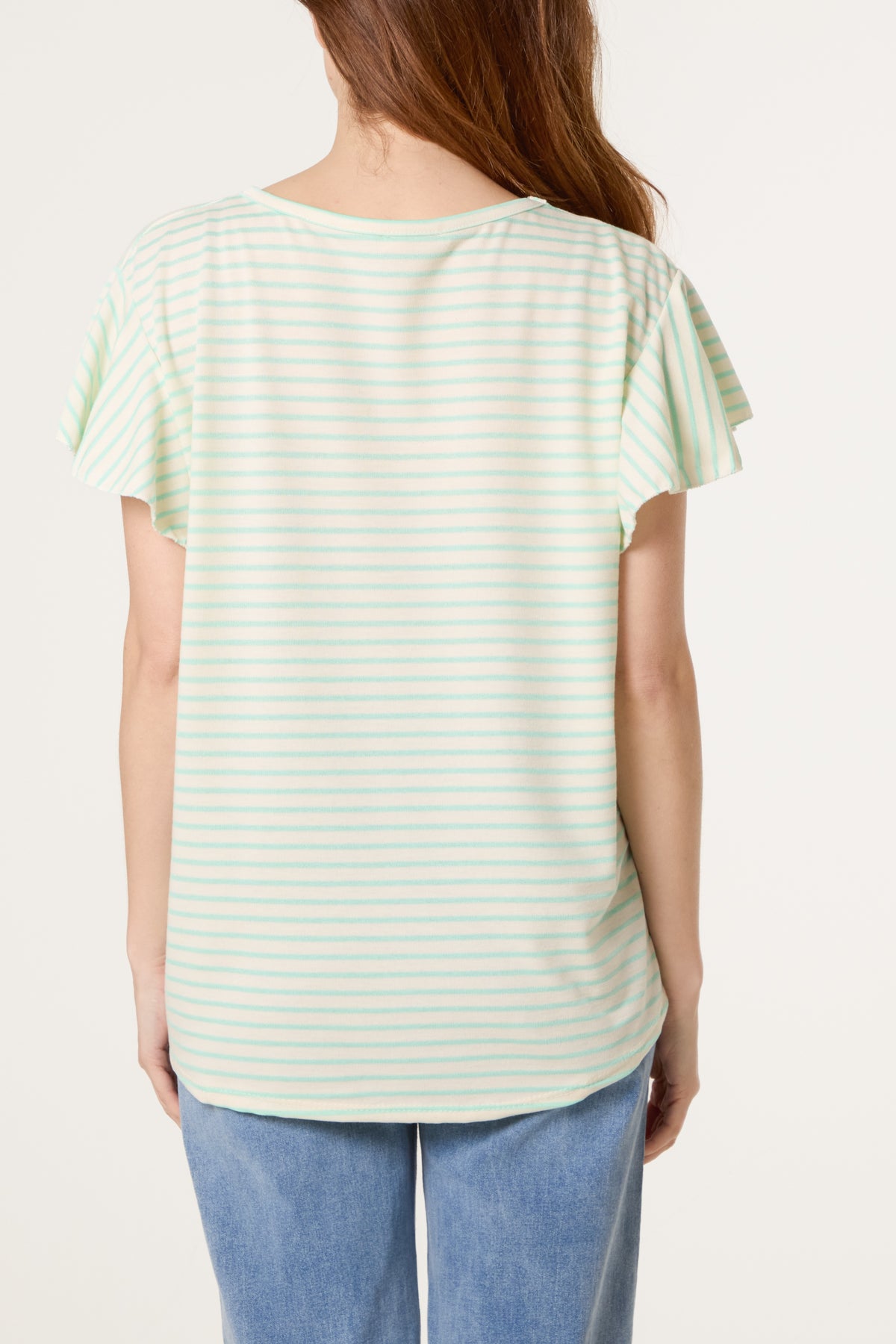 Flutter Sleeve Cotton Stripe T-Shirt