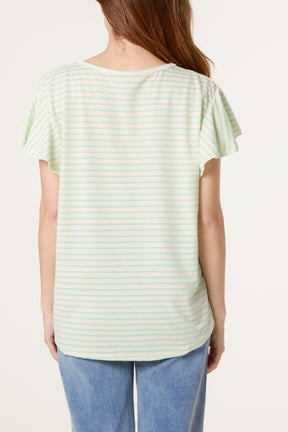 Flutter Sleeve Cotton Stripe T-Shirt