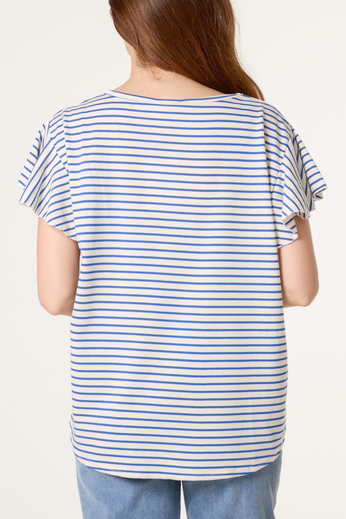 Flutter Sleeve Cotton Stripe T-Shirt