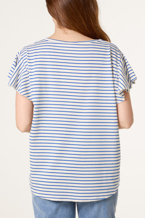 Flutter Sleeve Cotton Stripe T-Shirt