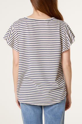 Flutter Sleeve Cotton Stripe T-Shirt