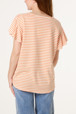 Flutter Sleeve Cotton Stripe T-Shirt