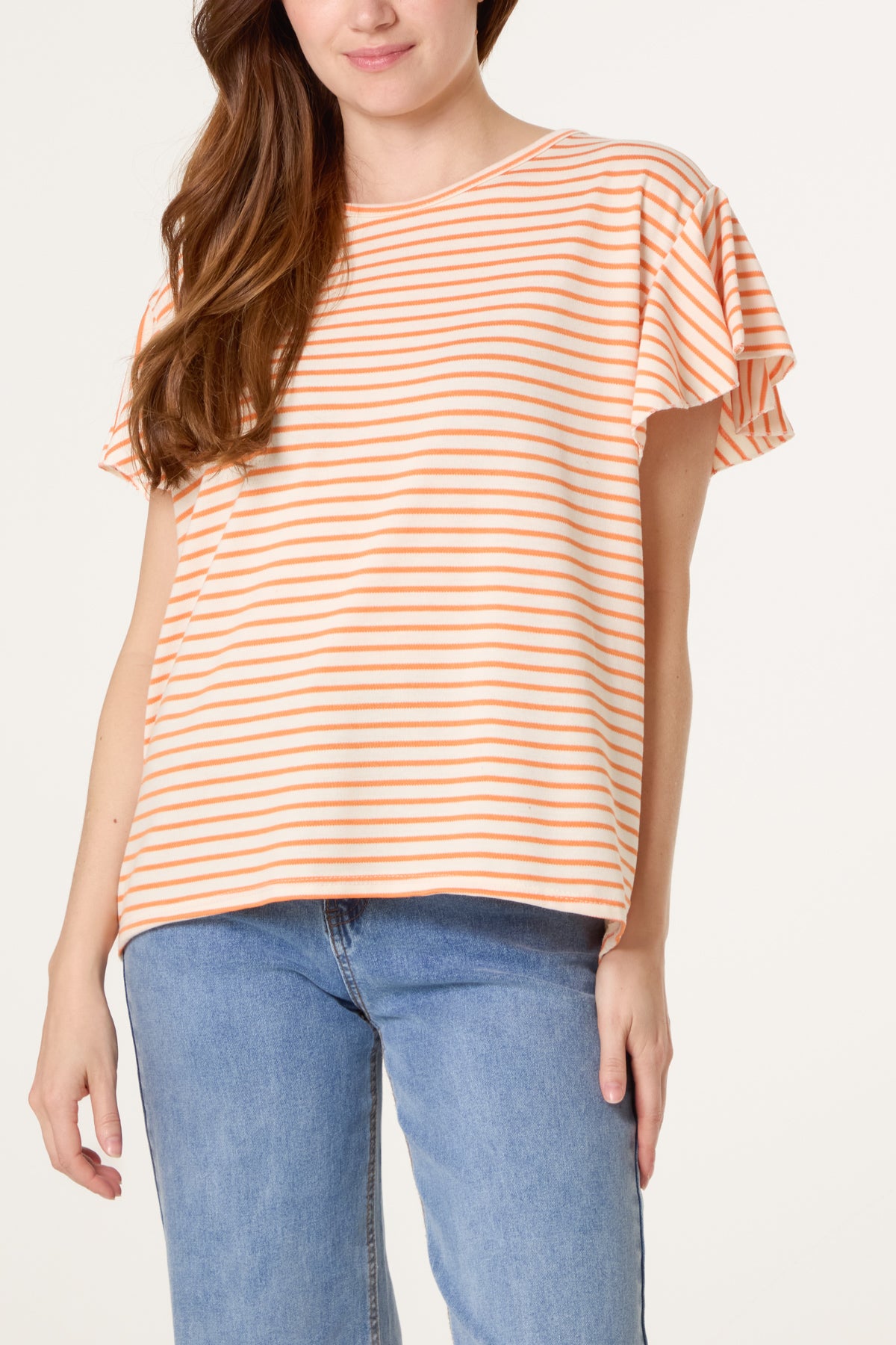 Flutter Sleeve Cotton Stripe T-Shirt