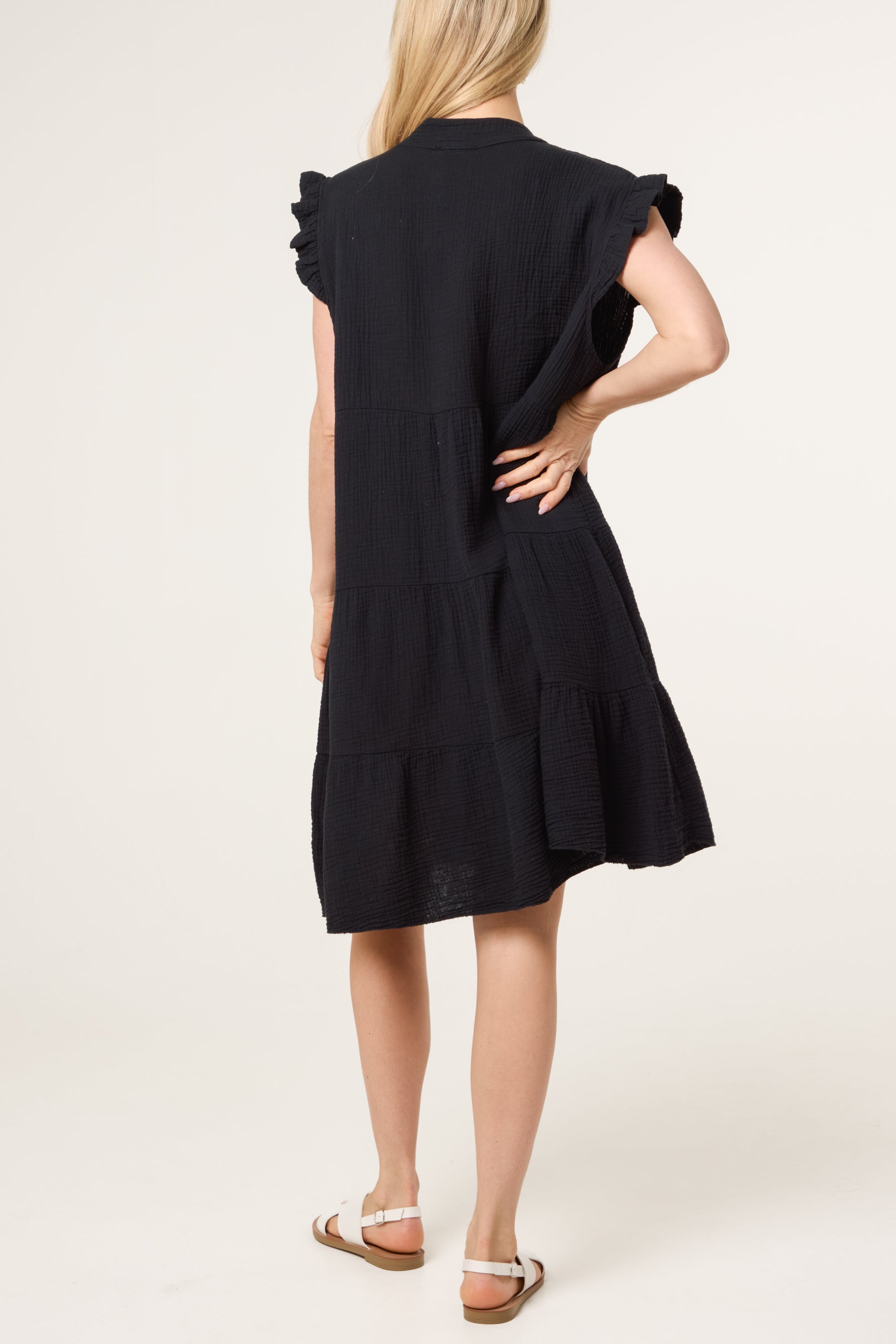 Frill Sleeve Cheesecloth Mini Dress