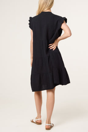 Frill Sleeve Cheesecloth Mini Dress