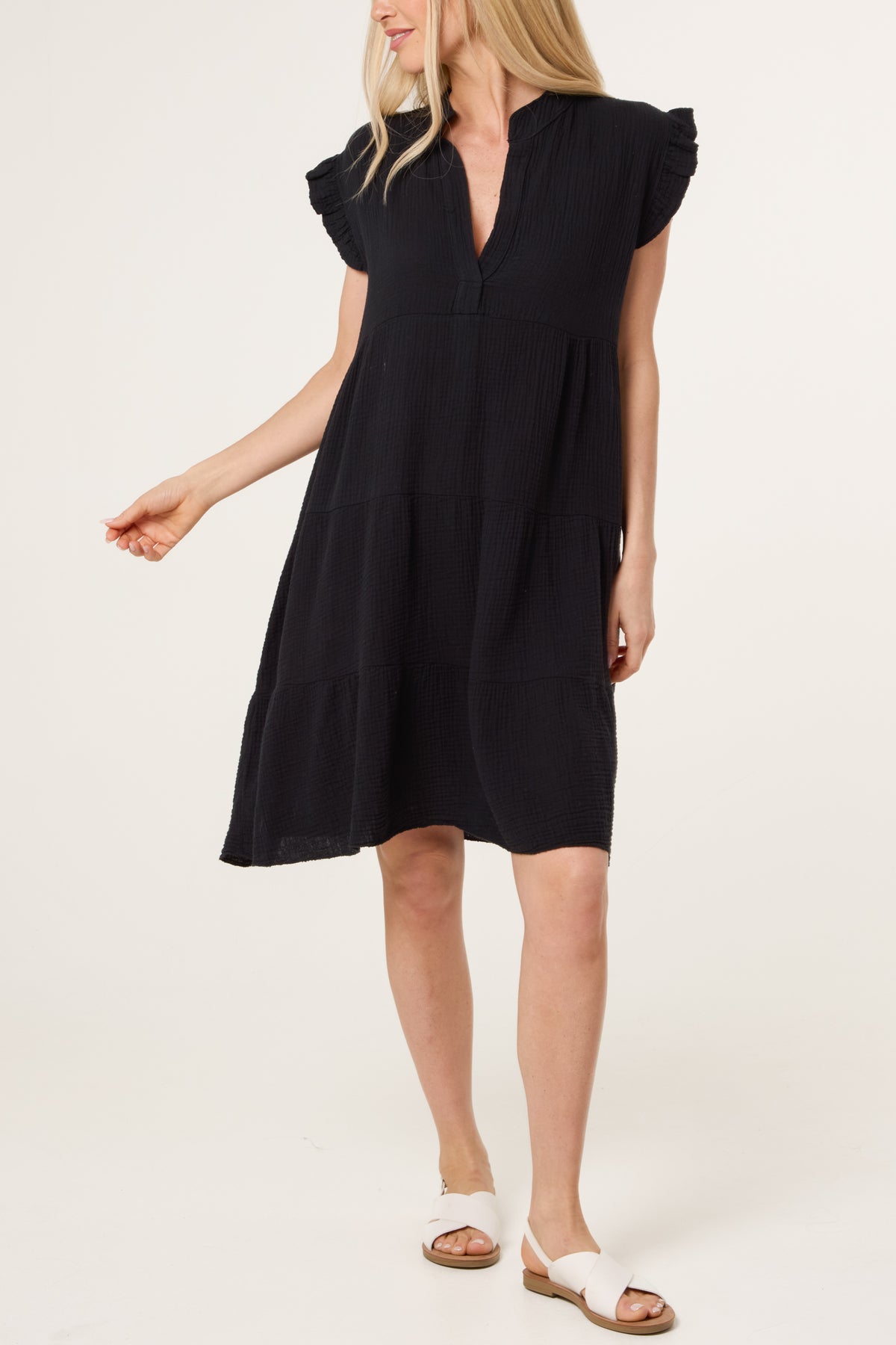 Frill Sleeve Cheesecloth Mini Dress