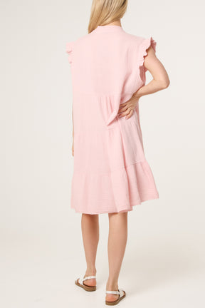 Frill Sleeve Cheesecloth Mini Dress