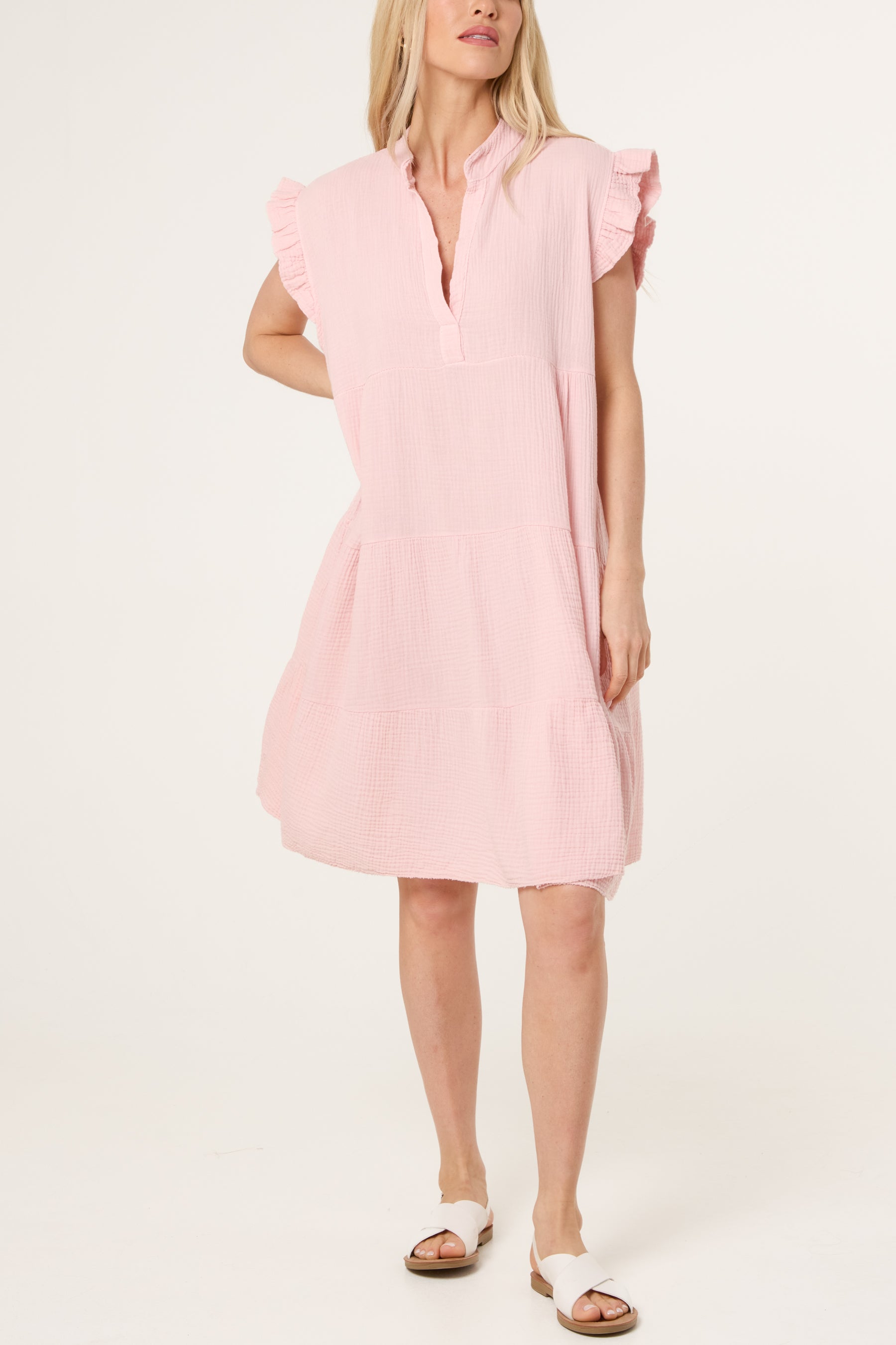 Frill Sleeve Cheesecloth Mini Dress