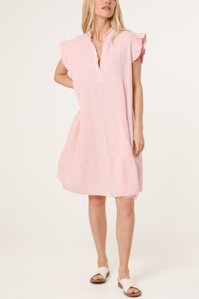 Frill Sleeve Cheesecloth Mini Dress
