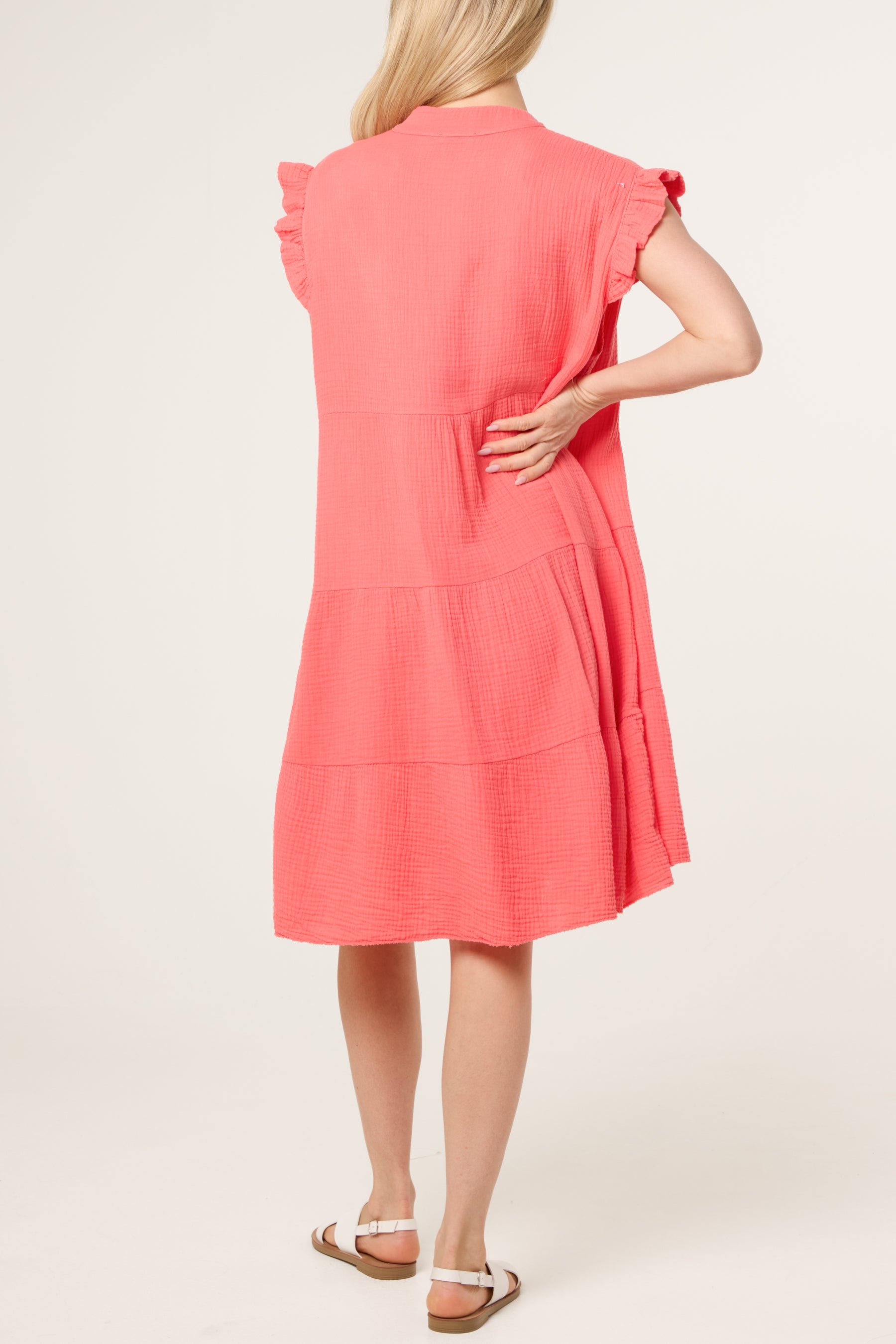 Frill Sleeve Cheesecloth Mini Dress